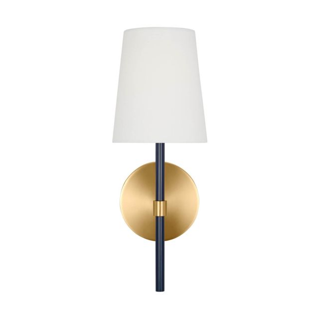 Visual Comfort Studio Kate Spade Monroe 1 Light 14 inch Tall Wall Sconce in Burnished Brass with White Linen Fabric Shade KSW1081BBSNVY