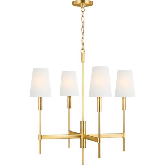 Visual Comfort Studio TOB by Thomas O'Brien TC1034BBS Beckham Classic 4 Light 26 Inch Single Tier Chandelier in Burnished Brass with White Linen Fabric Shade