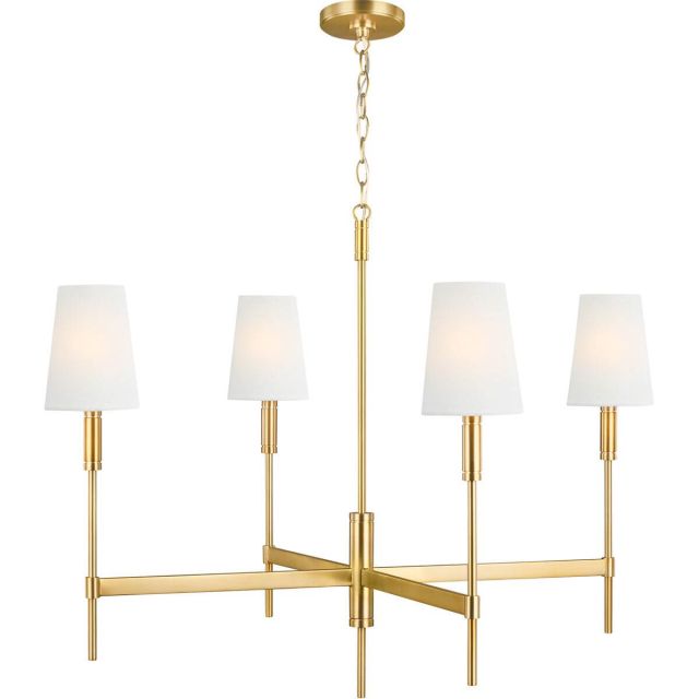Visual Comfort Studio TOB by Thomas O'Brien TC1044BBS Beckham Classic 4 Light 36 Inch Single Tier Chandelier in Burnished Brass with White Linen Fabric Shade