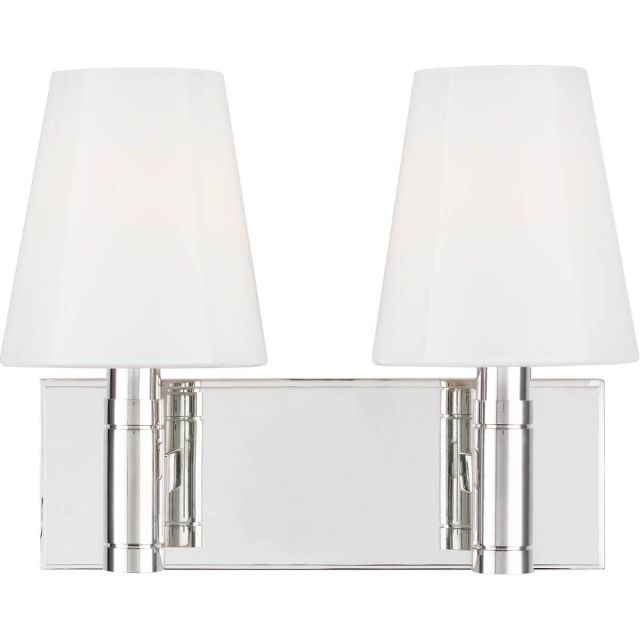 Visual Comfort Studio TOB by Thomas O'Brien TV1022PN Beckham Classic 2 Light 13 Inch Vanity Light in Polished Nickel with Milk White Glass