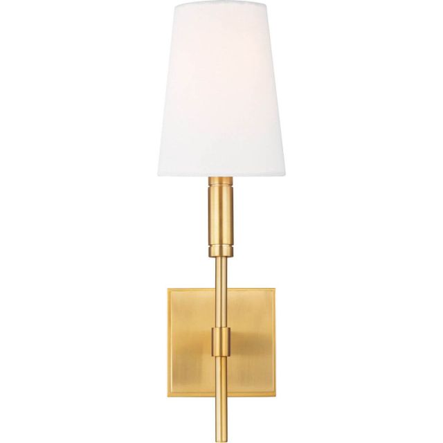 Visual Comfort Studio TOB by Thomas O'Brien TW1031BBS Beckham Classic 1 Light 17 Inch Tall Wall Sconce in Burnished Brass with White Linen Fabric Shade