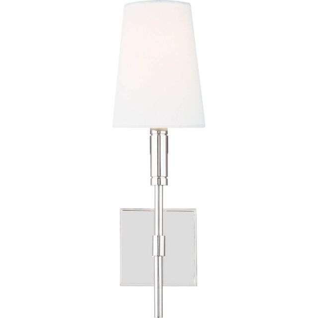Visual Comfort Studio TOB by Thomas O'Brien TW1031PN Beckham Classic 1 Light 17 Inch Tall Wall Sconce in Polished Nickel with White Linen Fabric Shade