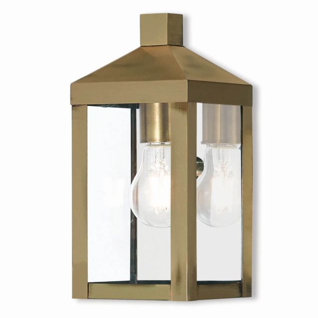 11 inch Tall 1 Light Antique Brass Outdoor Wall Lantern - 100409