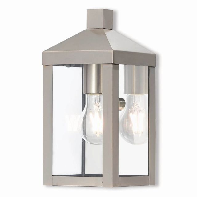 11 inch Tall 1 Light Brushed Nickel Outdoor Wall Lantern - 100412