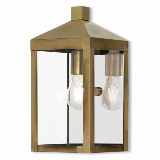 13 inch Tall 1 Light Antique Brass Outdoor Wall Lantern - 100413