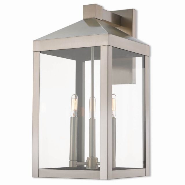 22 inch Tall 3 Light Brushed Nickel Outdoor Wall Lantern - 100428