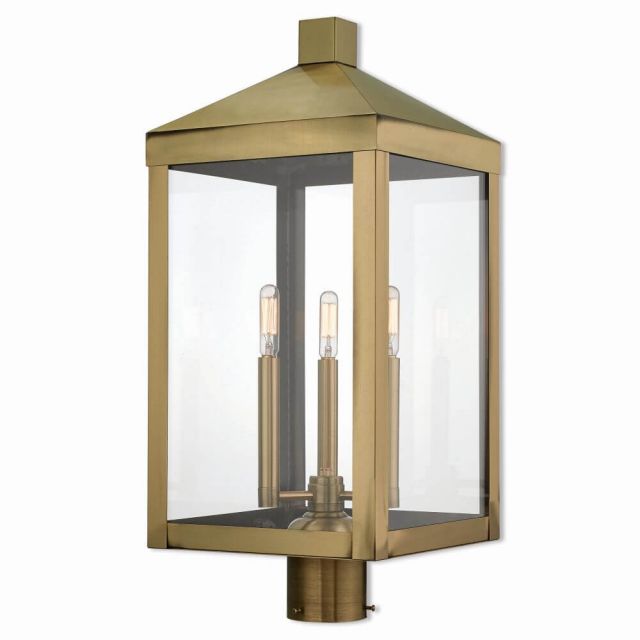 24 inch Tall 3 Light Antique Brass Outdoor Post Top Lantern - 100429