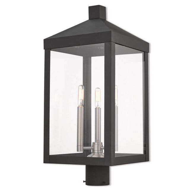 24 inch Tall 3 Light Black Outdoor Post Top Lantern - 100430