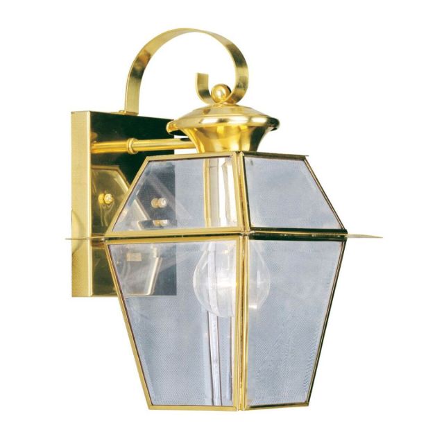 13 inch Tall 1 Light Polished Brass Outdoor Wall Lantern - 100564