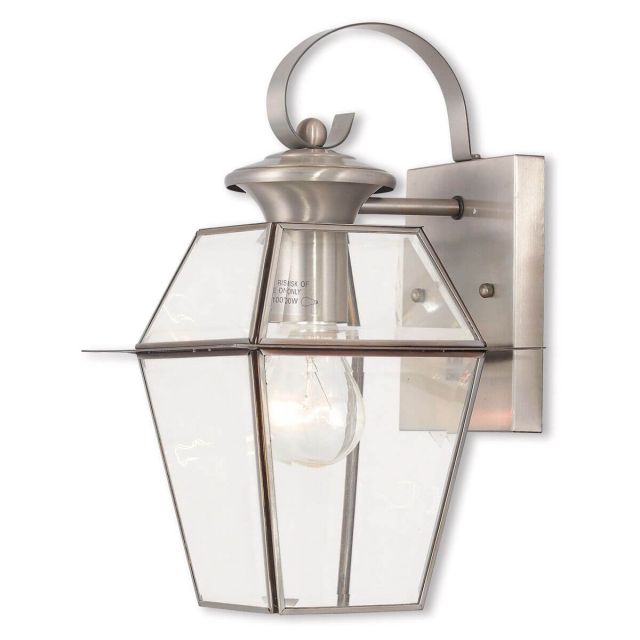 13 inch Tall 1 Light Brushed Nickel Outdoor Wall Lantern - 100567