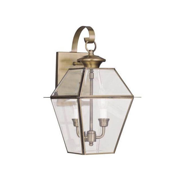 17 inch Tall 2 Light Antique Brass Outdoor Wall Lantern - 100626