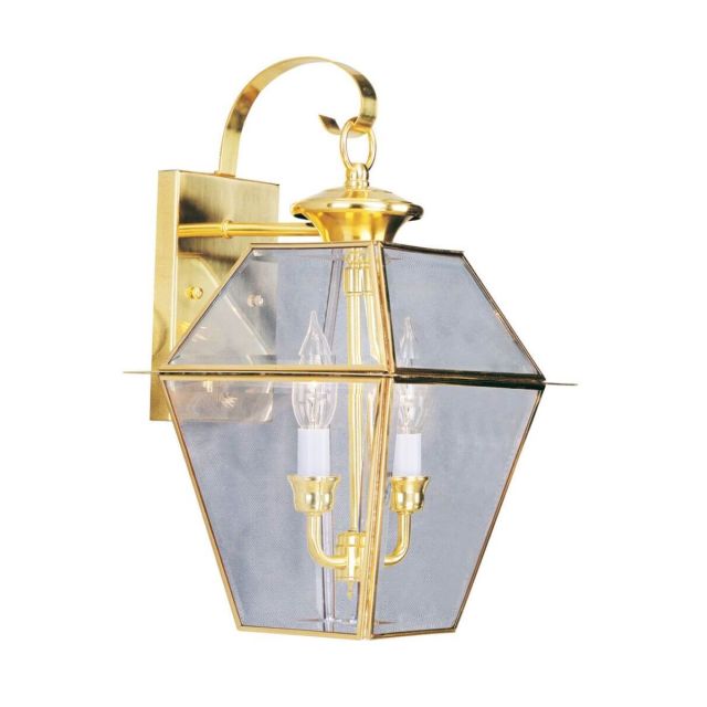 17 inch Tall 2 Light Polished Brass Outdoor Wall Lantern - 100627