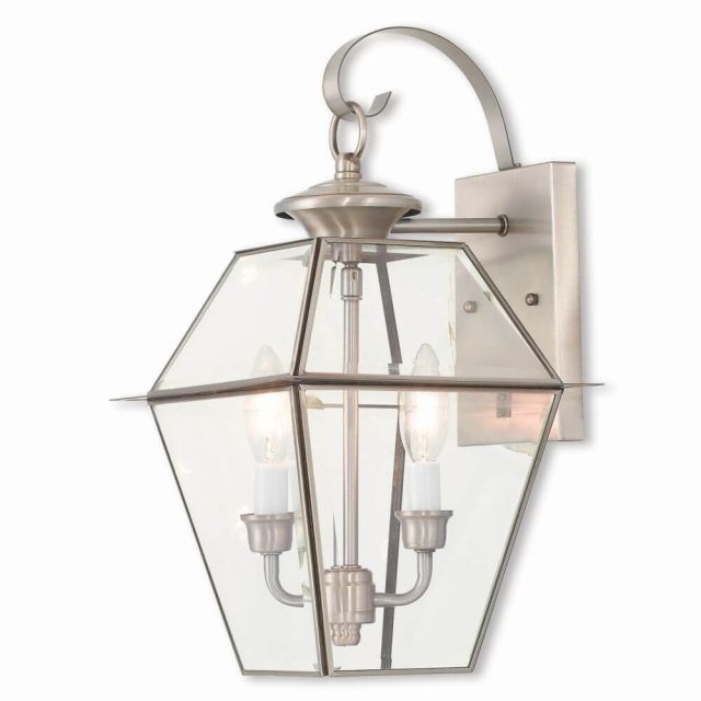 17 inch Tall 2 Light Brushed Nickel Outdoor Wall Lantern - 100630