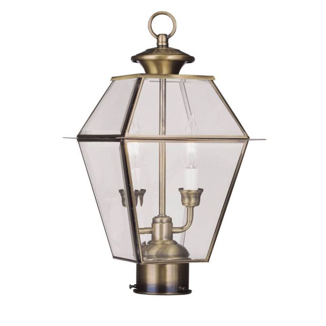 17 inch Tall 2 Light Antique Brass Outdoor Post Lantern - 100631