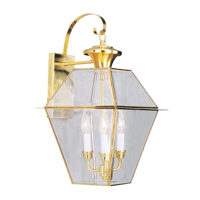 23 inch Tall 3 Light Polished Brass Outdoor Wall Lantern - 100694