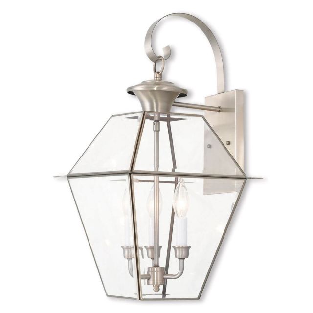 23 inch Tall 3 Light Brushed Nickel Outdoor Wall Lantern - 100697