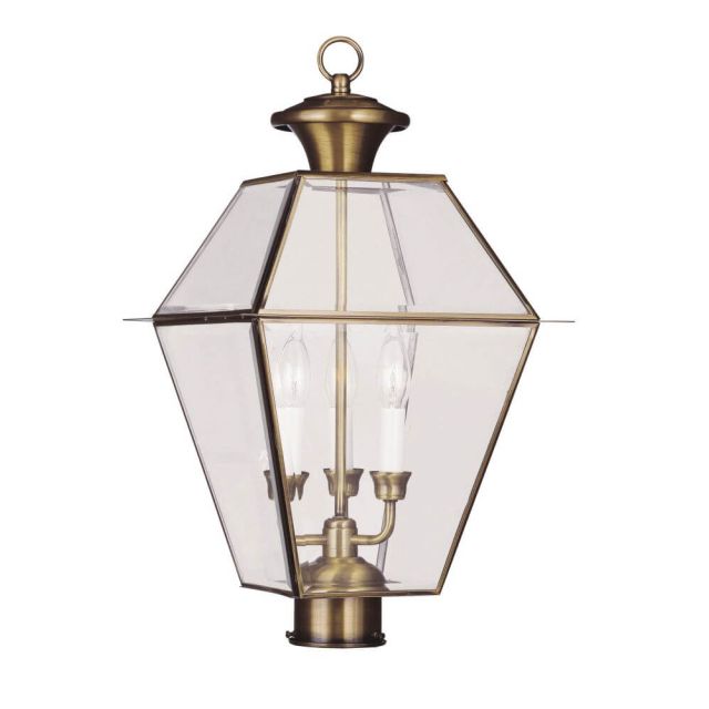 22 inch Tall 3 Light Antique Brass Outdoor Post Lantern - 100698