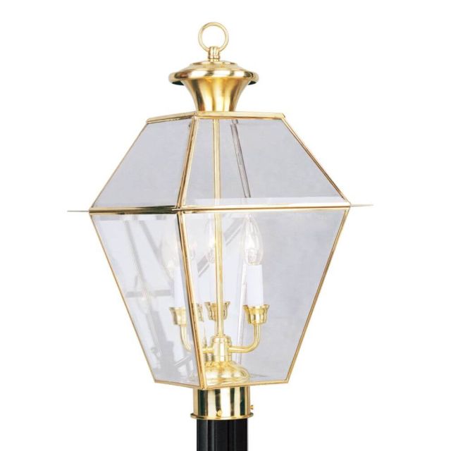 22 inch Tall 3 Light Polished Brass Outdoor Post Lantern - 100699