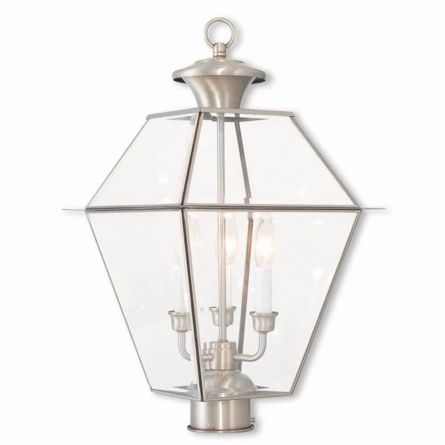 21 inch Tall 3 Light Brushed Nickel Post-Top Lanterm - 100702