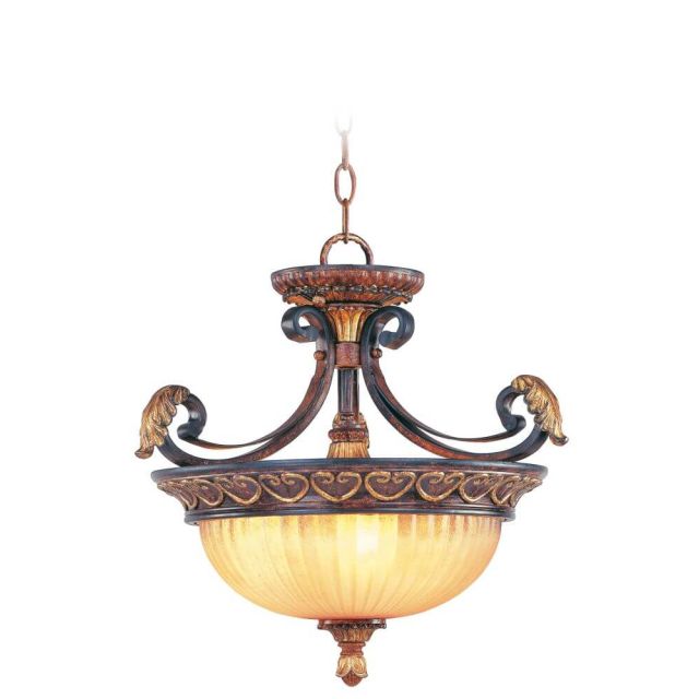17 inch 3 Light Verona Bronze with Aged Gold Leaf Accents Convertible Chain Hang-Ceiling Mount - 102857