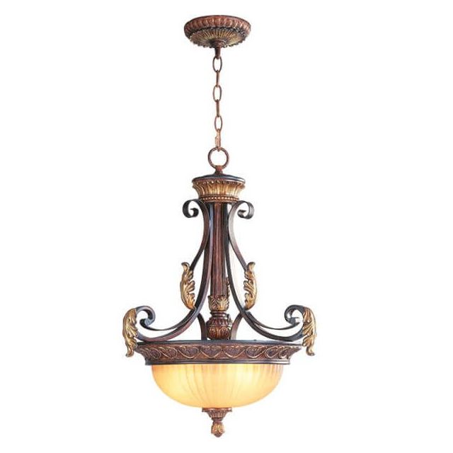 19 inch 3 Light Verona Bronze with Aged Gold Leaf Accents Inverted Pendant - 102858