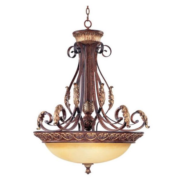 31 inch 4 Light Verona Bronze with Aged Gold Leaf Accents Inverted Pendant - 102876