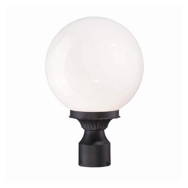 14 Inch Tall Black Outdoor Post Mount Light in Opal acrylic - 104008