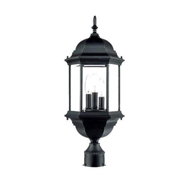 21 Inch Tall Black Outdoor Post Mount Light in Clear beveled glass Panels - 104043