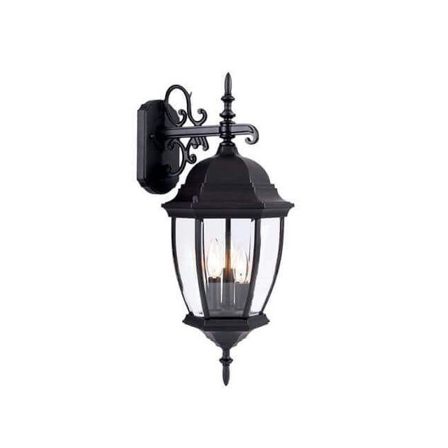 22 Inch Tall Black Outdoor Wall Mount Light in Clear beveled glass Panels - 104047