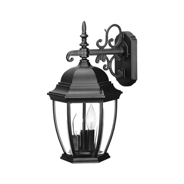 17 Inch Tall Black Outdoor Wall Mount Light in Clear beveled glass Panels - 104048