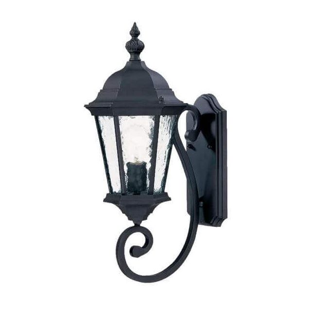 22 Inch Tall Black Outdoor Wall Mount Light in clear hammered water glass - 104058