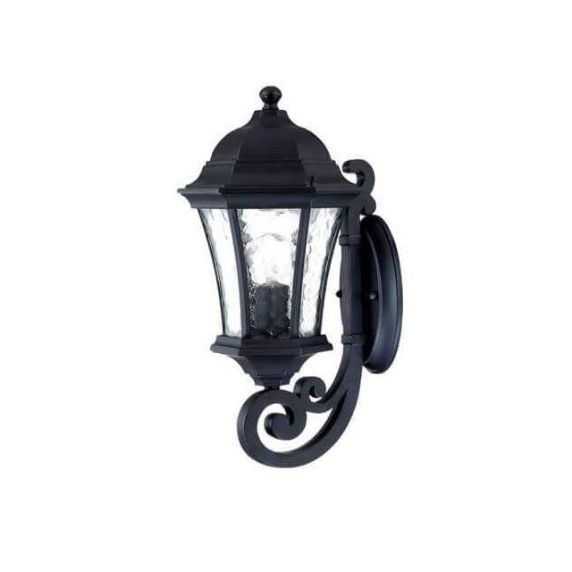 16 Inch Tall Black Outdoor Wall Mount Light in clear hammered water glass - 104059