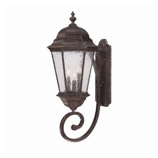 31 Inch Tall Dark Bronze Outdoor Wall Mount Light in clear hammered water glass - 104126