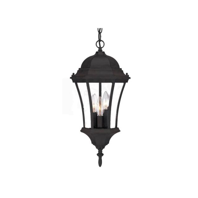 19 Inch Tall Black Outdoor Hanging Lantern Light in Clear beveled glass Panels - 104161