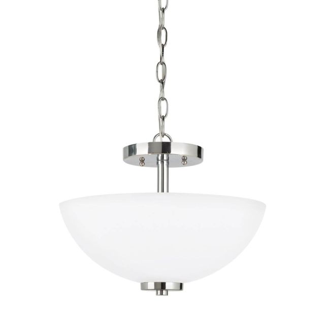 2 Light 14 Inch Semi-Flush Mount Convertible Pendant In Chrome With Etched-White Inside - 114404