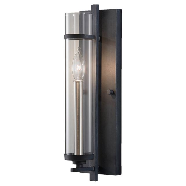 1 Light 17 Inch Tall Wall Sconce In Antique Forged Iron-Brushed Steel With Clear Glass Shade - 117040