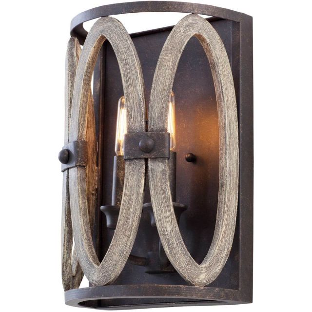 12 inch Tall driftwood entwined 2 light wall sconce - 118003