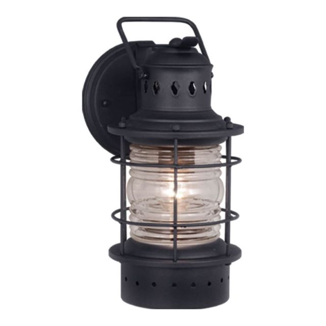 1 Light 6 inch wide Black Coastal Lantern Cylinder Outdoor Wall Lantern Clear Glass - 200003