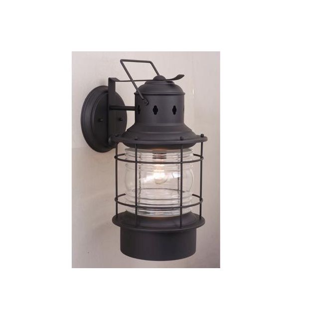 1 Light 8 inch wide Black Coastal Lantern Cylinder Outdoor Wall Lantern Clear Glass - 200023