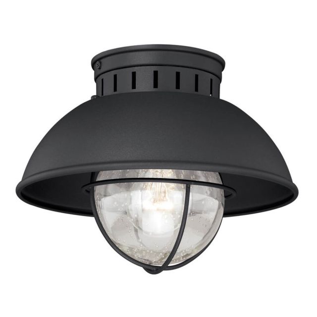 1 Light 10 inch wide Black Coastal Barn Dome Outdoor Flush Mount Ceiling Light Clear Glass - 200036