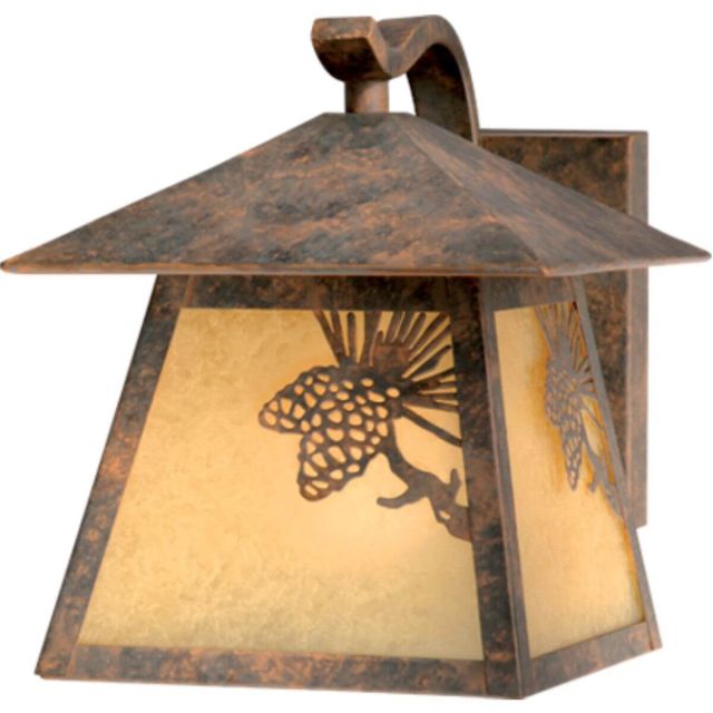 1 Light 7 inch wide Rustic Pinecone Outdoor Wall Lantern Amber Glass - 200229