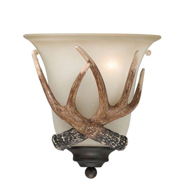 1 Light 9 inch wide Rustic Antler Flush Wall Sconce Cream Glass - 200245