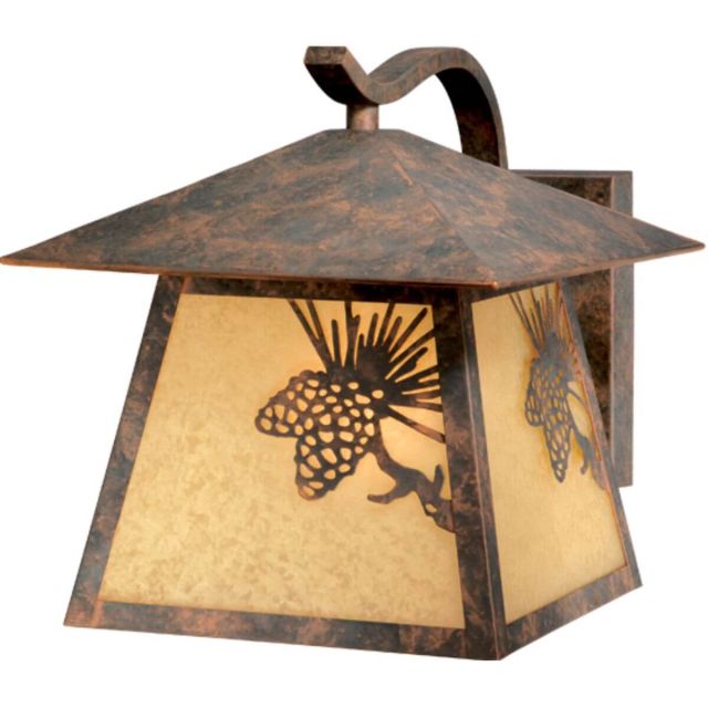 1 Light 9 inch wide Rustic Pinecone Outdoor Wall Lantern Amber Glass - 200248