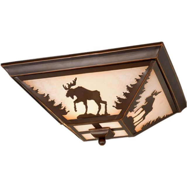 3 Light 14 inch wide Bronze Rustic Moose Tree Square Outdoor Flush Mount Ceiling Light - 200261