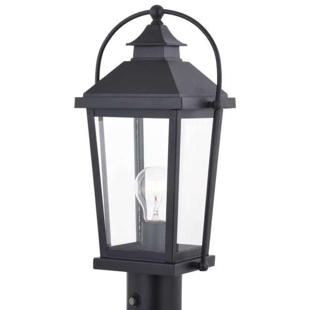 1 Light 8 inch wide Dusk to Dawn Black Outdoor Post Lamp Clear Glass - 200305