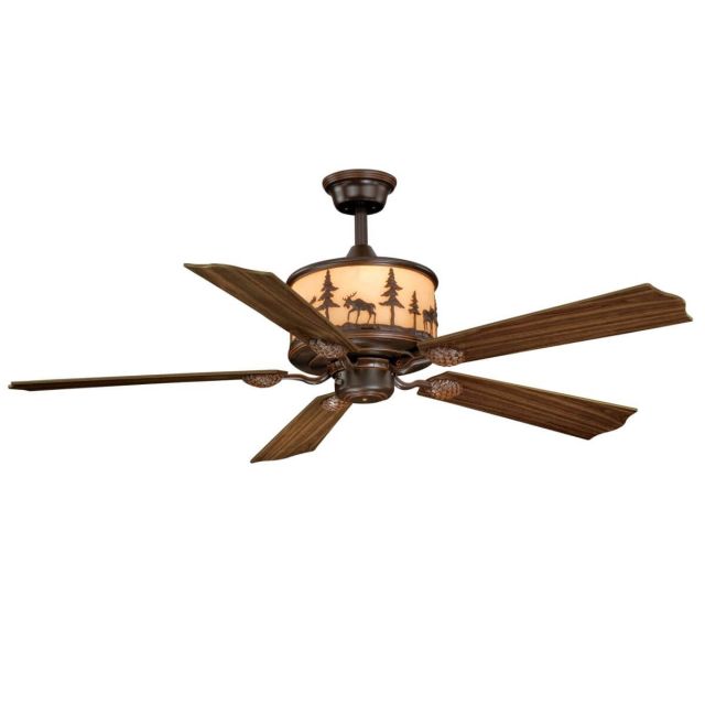56 inch Rustic Moose Ceiling Fan and Remote with Rosewood-DarkWalnut Blade - 200434