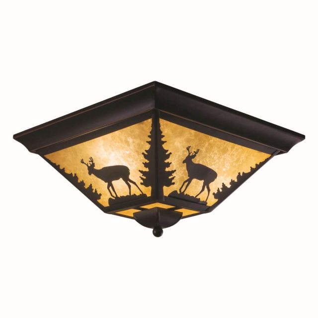3 Light 14 Inch Wide Bronze Rustic Deer Flush Mount Ceiling Light Fixture - 200468
