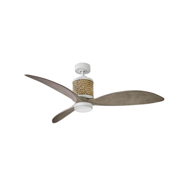 60 Inch La Mer Smart LED Indoor-Outdoor Ceiling Fan in White with Weathered Wood Blade