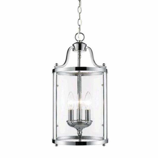 9 inch 3 Light Foyer Pendant In Chrome with Clear Glass - 205017