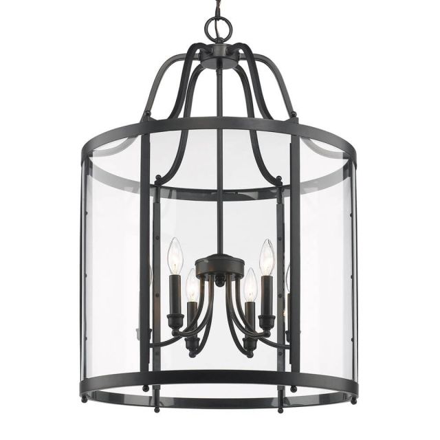 22 inch 6 Light Pendant In Black with Clear Glass - 205020